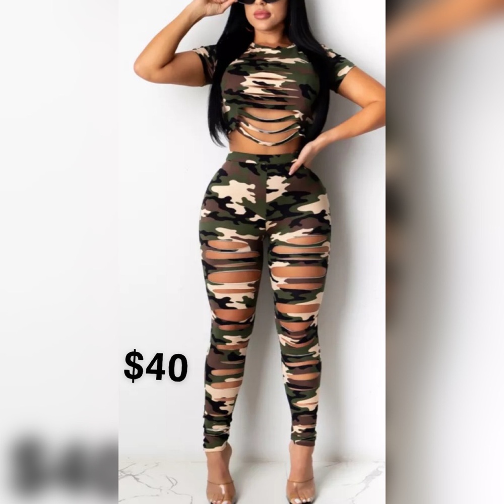 Cut up camo 2 pc legging set